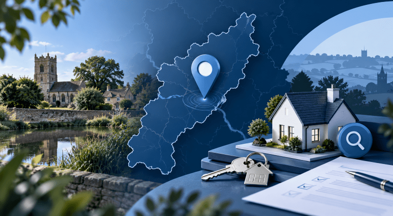 Mortgage Broker in Overstone location map with property, house keys and mortgage search icons.