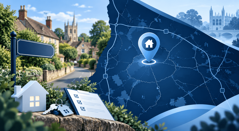 Mortgage Broker in Papworth Everard – local Cambridgeshire property map with home location pin, house keys and mortgage checklist.