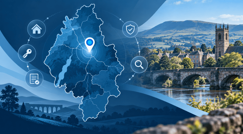 Mortgage Broker in Penrith location map with mortgage and home-buying icons in Connect Experts blue branding.