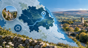 Mortgage Broker in Pickering location map highlighting Pickering in North Yorkshire with surrounding countryside and property icons.