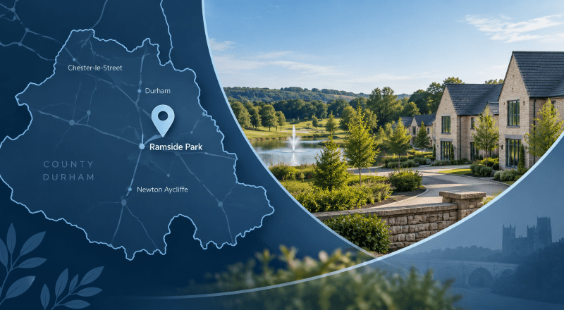 Mortgage Broker in Ramside Park, County Durham location map with residential property imagery
