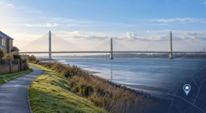 Mortgage Broker in Runcorn, illustrated by the Mersey Gateway Bridge, riverside homes and a blue location pin.