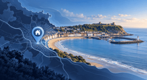 Mortgage Broker in Scarborough location map featuring Scarborough’s coastline, harbour and property location marker.