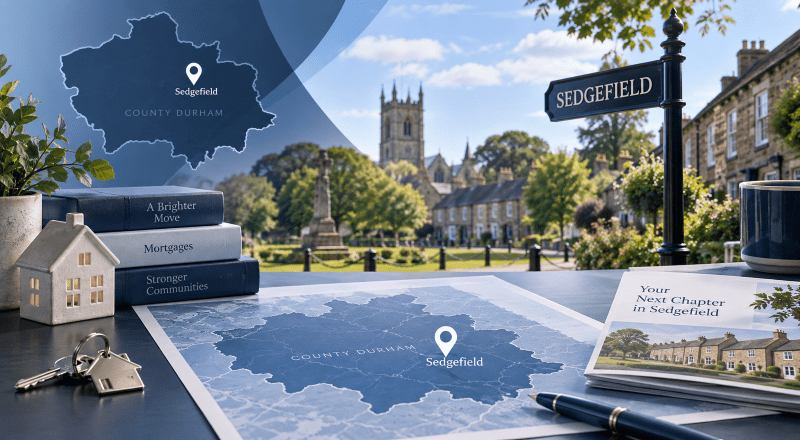 Mortgage Broker in Sedgefield location map and property-themed hero image in County Durham