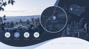 Mortgage Broker in Sevenoaks location map highlighting Sevenoaks in Kent with property and local mortgage advice icons.