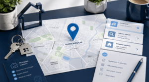 Mortgage Broker in Shirebrook location map with property, mortgage support and adviser search icons