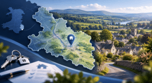 Mortgage Broker in Shirenewton location map with Monmouthshire countryside and property icon