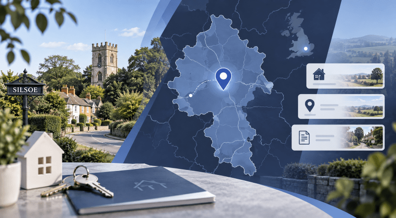 Mortgage Broker in Silsoe location map with village homes, property keys and mortgage search icons in Connect Experts branding.