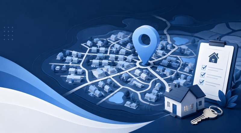 Mortgage Broker in Southwater location map with property, house key and mortgage checklist icons.