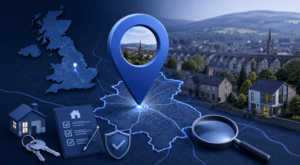 Mortgage Broker in Staveley location map with property, key and mortgage search icons in Connect Experts blue branding