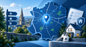 Mortgage Broker in Sutton-in-Ashfield location map with house, keys and mortgage search icons.