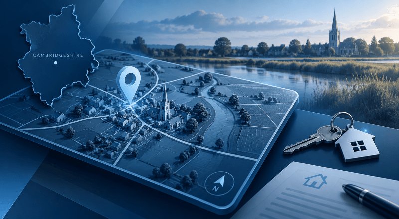 Mortgage Broker in Thorney, Cambridgeshire – location map with property key and home ownership icons