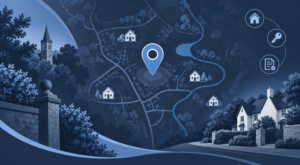 Mortgage Broker in Thorntonhall location map with residential property icons, local streets, and mortgage-related symbols.