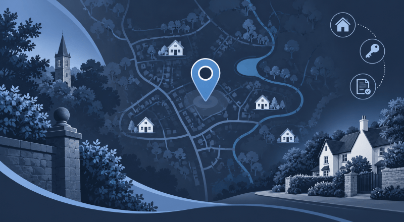 Mortgage Broker in Thorntonhall location map with residential property icons, local streets, and mortgage-related symbols.