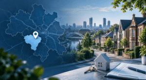 Mortgage Broker in Trafford location map with Greater Manchester homes and home-buying icons