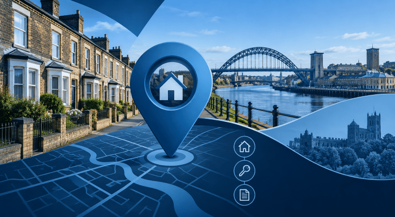 Mortgage Broker in Wallsend – location map pin with residential homes and Tyne and Wear riverside setting