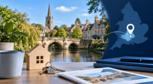 Mortgage Broker in Witney, Oxfordshire location map with home-buying imagery
