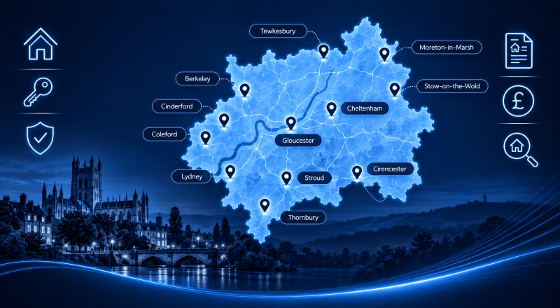 Glowing map illustration for Mortgage Brokers in Gloucestershire
