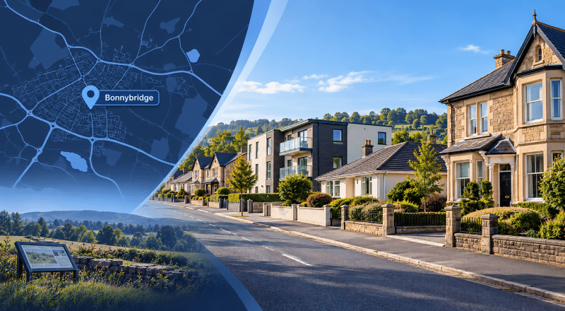 Mortgage Broker in Bonnybridge with local map, location pin and residential property types in Stirlingshire