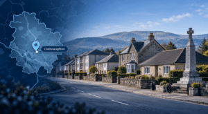 Mortgage Broker in Coalsnaughton, Clackmannanshire, with a location map and traditional homes