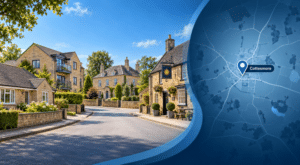 Mortgage Broker in Cottesmore, Rutland, with village homes and a location map highlighting Cottesmore.
