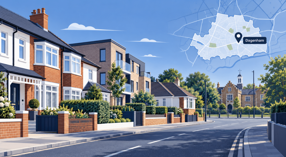 Mortgage Broker in Dagenham location map with local homes and residential streets