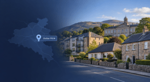 Mortgage Broker in Dollar FK14, with a location map, property types and the Ochil Hills in Clackmannanshire.