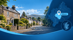 Mortgage Broker in Killearn, Stirlingshire, with village homes and a Killearn location map