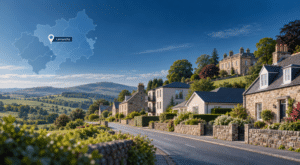 Mortgage Broker in Lamancha with location map, rural Peeblesshire homes and surrounding countryside.