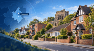 Mortgage Broker in Polesworth with Warwickshire location map and residential street scene
