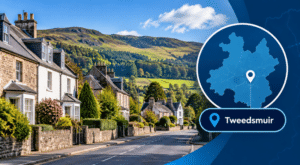 Mortgage Broker in Tweedsmuir, Peeblesshire, with local homes, surrounding hills and a Tweedsmuir location map marker Is this conversation helpful so far?
