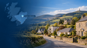 Mortgage Broker in Yarrow, Selkirkshire, with location map, rural Scottish Borders homes and countryside.